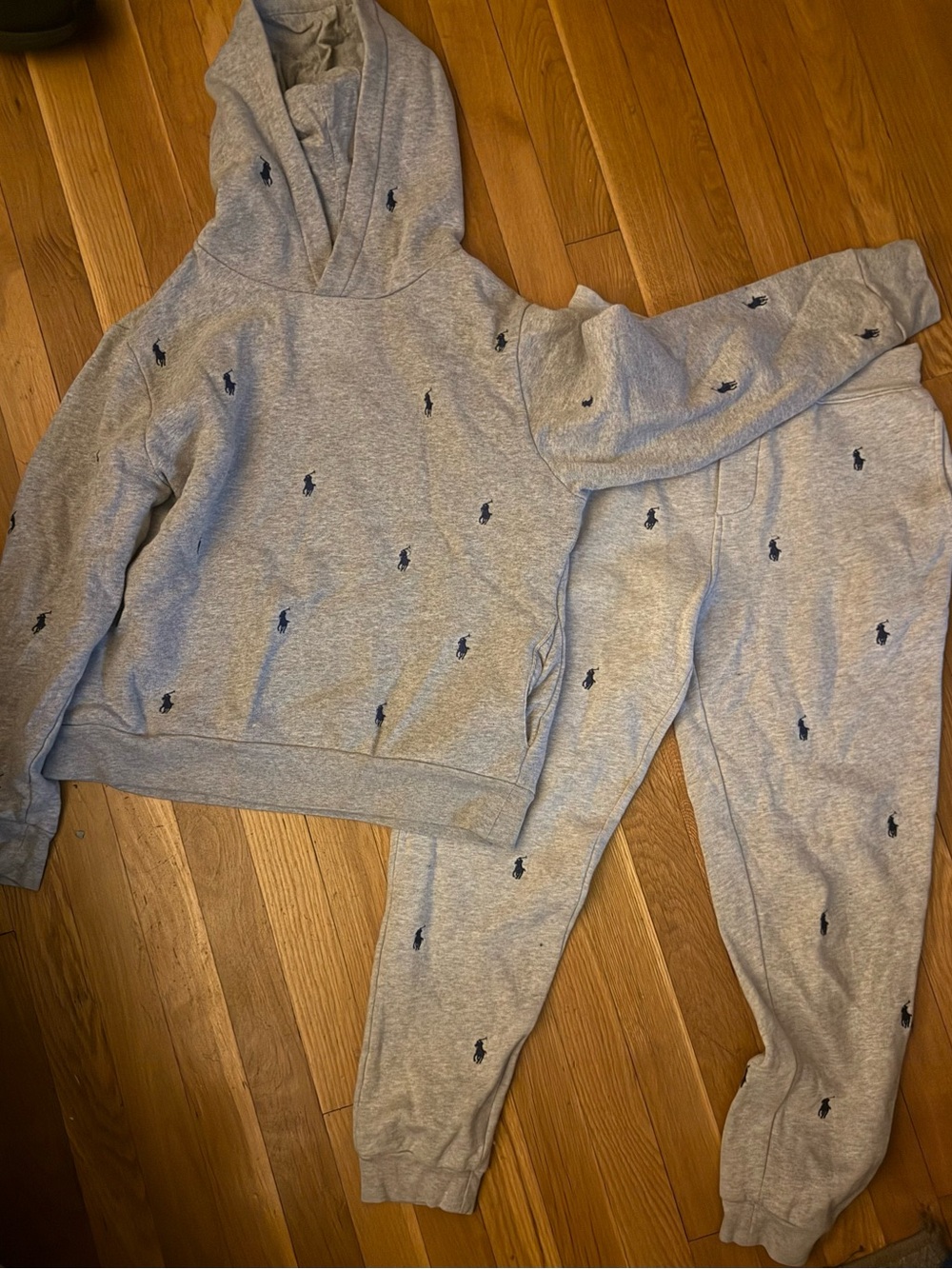 Polo by Ralph Lauren Heather Gray Hoodie & Jogger Set with Navy Polo Motifs